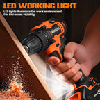 WORKBLESS 21V Power Drill Set, Cordless Drill with 2 Batteries and Charger, 3/8'' Keyless Chuck, Variable Speed, 18+1 Torque Setting and 28pcs Bits Tool Set(Orange)