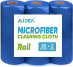AIDEA Microfiber Cleaning Cloth 165 Sheets 3 Roll, Microfiber Towels for Cars, Shop Rags Washable, Cleaning Rags Reusable Paper Towels for Automotive, House, Cleaning Supplies 11×9" Dark Blue