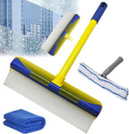 Recyclable Silicone Window Squeegee Kit, Aqua Blade Window Squeegee Kit, 3 in 1 Glass Glass Cleaning Set with Silicone Squeegee & Microfiber Scrubber for Shower, Mirror, Door & Car Cleaning (Blue)