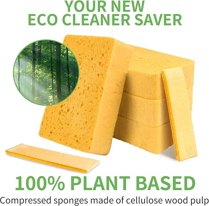 4 Pack Compostable Pop-Up Sponges - Expanding, Non-Scratch, Plant-Based Dish Cellulose Sponges Car Wash Sponge