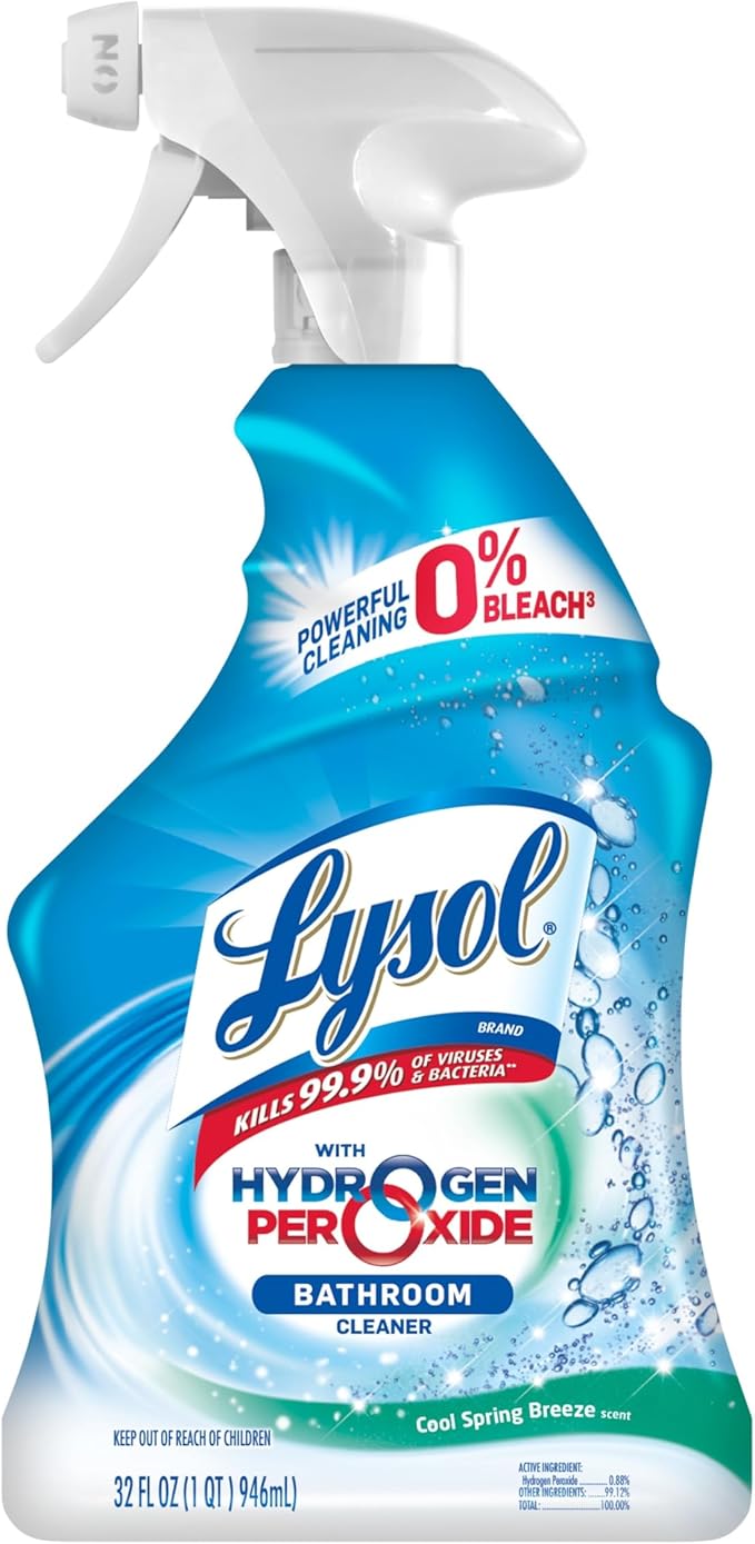 Lysol Bathroom Cleaner Spray, For Cleaning and Disinfecting, Bleach Free (Contains Hydrogen Peroxide), Cool Spring Breeze Scent, 32oz