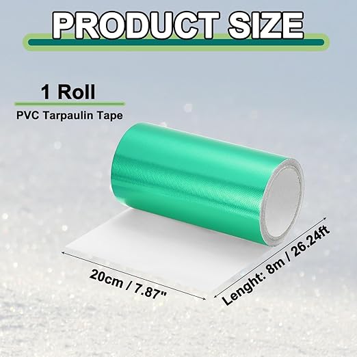 PATIKIL Awning Repair Tape 8m x 20cm Waterproof Canvas Tape High Adhesive Tear Repair Patch Kit for PVC Tarpaulin Tent Awning Fabric RV Sail Boat Cover, Green (7.87" x26.24ft)