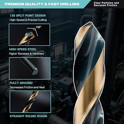 29Pcs Drill Bit Set 1/16"-1/2", HSS with Black and Gold Finish, Twist Jobber Drill Bit Kit with Index Case for Cast Iron, Hard Metal, Stainless Steel, Plastic and Wood