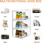 INSTY 6 Pack Large Shoe Storage Box, Clear Shoe Storage Organizer with Magnetic Door, Stackable,Shoe Containers For Display Sneakers, Easy Assembly, Fit up to US Size 12, Clear