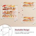 Tajsoon Expandable Shoe Rack for Closet 4 Tier, 29“-41“Adjustable & Stackable Shoe Shelf Storage, Metal Shoe Rack Organizer for Front Door Entrance, Closet, Garage, Entryway, White
