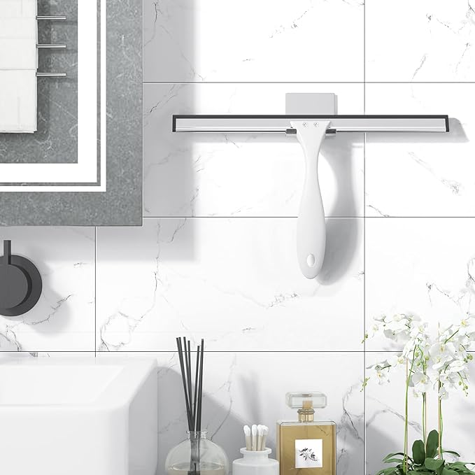 AmazerBath Squeegee for Shower Glass Door, Shower Squeegee for Glass Doors - All-Purpose Squeegee with Hook for Shower Doors, Windows, Mirrors, Tiles and Car Glass, 12 Inches