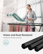 SONGMICS Clothes Drying Rack, with Sock Clips, Metal Laundry Rack, Foldable, Space-Saving, Free-Standing Airer, with 2 Height-Adjustable Gullwings, Indoor Outdoor Use, Black ULLR052B01