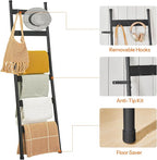 HOOBRO Blanket Ladder, 6-Tier Towel Rack with Hooks, Wall-Leaning Blanket Rack, Decorative Display Ladder Shelf, Scarves, Industrial, Living Room, Bedroom, Black BB66CJ01