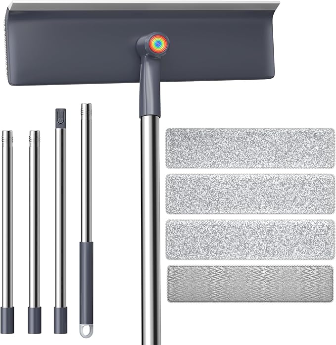 60" Window Squeegee Cleaner Tool for Home - 3 in 1 Rotatable Window Cleaning Kit, Washing Tool for Indoor/Outdoor Glass, Mirrors, Shower Windshield with 4 Poles, 3 Microfiber Cloths & Screen Brush