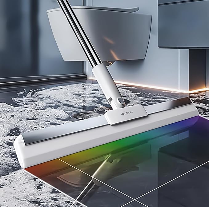 JOYBOS Rubber Squeegee for Floor, 50'' Long Handle Floor Squeegee Broom, Silicone Broom for Pet Hair Remover, Magic Broom Sweeper Window Squeegee for Floor, Tile, Grout, Brick, Decks, Garages,Basement