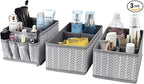 VERONLY Cosmetic Storage Bins Makeup Organizer, Adjustable Multifunction Storage Box Desk Drawer Divider for Makeup Brushes, Bathroom Countertop or Dresser, Set of 3 (Grey)