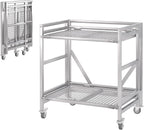 2 Shelf Rolling Cart with Wheels, 660lbs Capacity Collapsible Steel Rolling Utility Cart, Heavy-Duty Foldable Hand Truck, Metal Storage Carts with Handle for Groceries, Warehouse (36" Lx26 W)