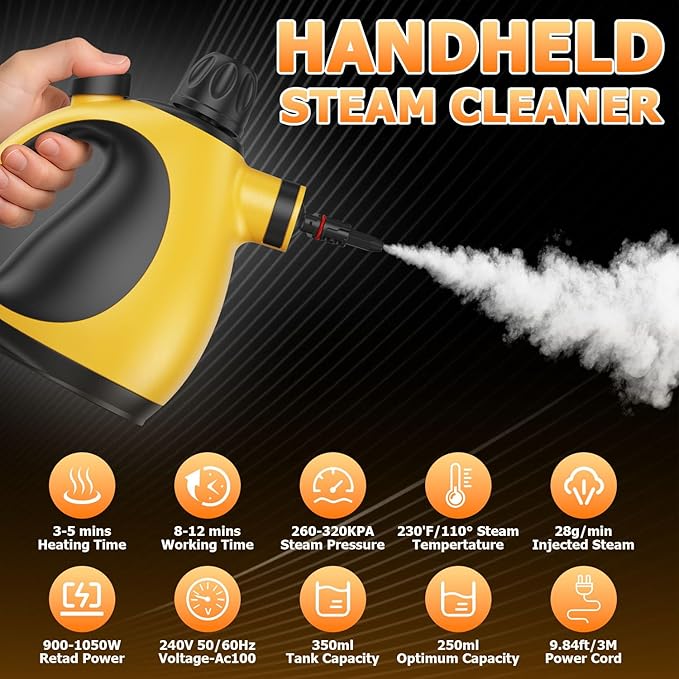 Handheld Steam Cleaner - High Pressure Steam Cleaner for Home, Multi-Functional Cleaning Tools for Kitchen, Bathroom, Couch, Car. Portable Steamer Makes Housework Easier