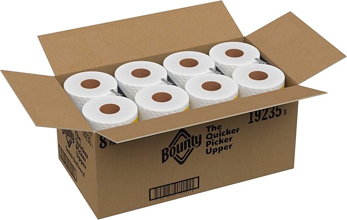 Bounty Quick-Size Paper Towels, White, 8 Family Triple Rolls = 27 Regular Rolls