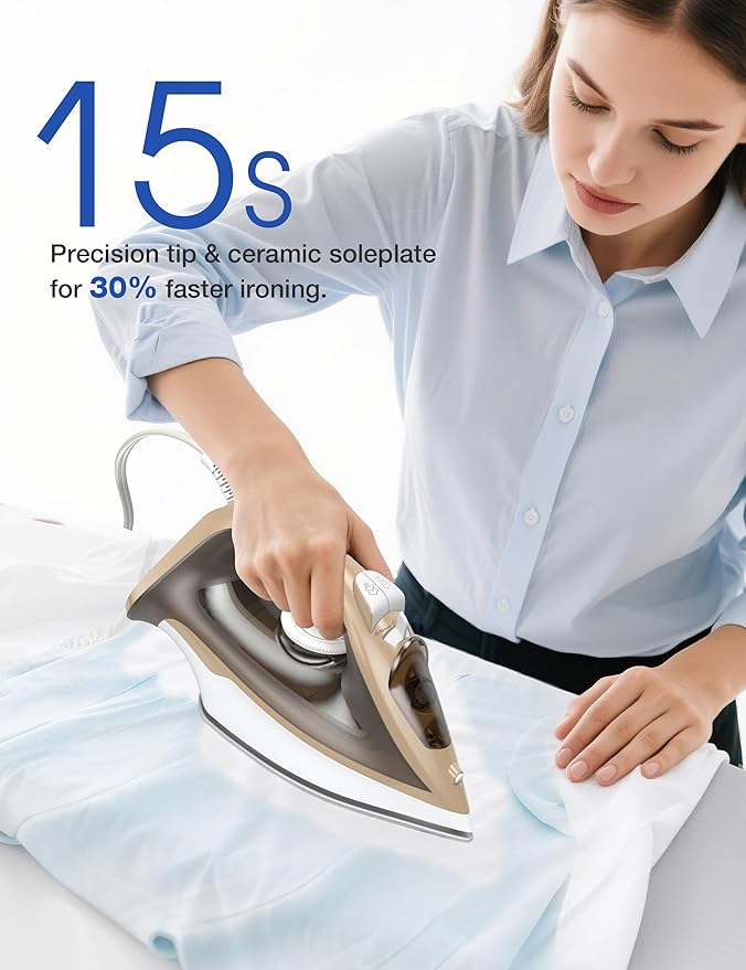 Large Irons Steamer for Clothes, 1500W Iron Non-Stick Ceramic Soleplate, 500 Microsteam Holes, Powerful Steam Iron, Auto shutoff, Self-Cleaning, 12.31oz Water Tank Ironing Clothes for All Fabrics