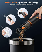 Car Vacuum Portable with 16000Pa Powerful Suction, Handheld Vacuum Cordless Rechargeable Blow & Suction 4 in 1, Small Vacuum Cleaner for Car, Home, Office, Outdoor (Black Orange)