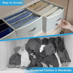 6 Pcs Large Size Wardrobe Clothes Organizers 6 Grids for Pants, Jeans, Sweater, T-shirt, Thin Coat, Dress Stackable Closet Drawer Organizer Storage Bin Container with Sturdy Handles, Grey