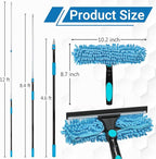 20 Feet High Reach Window Squeegee with 5-12Ft Extension Pole, 2 in 1 Rotatable Window Cleaning kit for High Window, Solar Panel Outdoor Window Washing Equipment