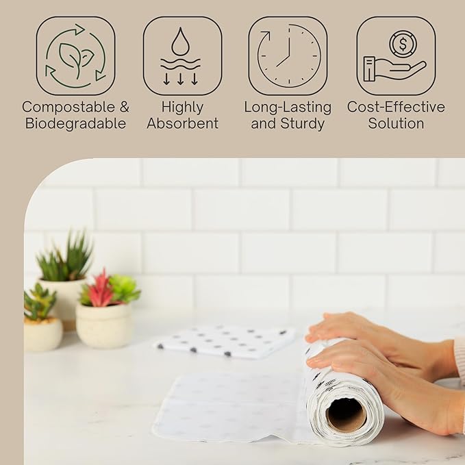 Reusable Paper Towels (12"x10”) - Soft Absorbent 100% Cloth Paper Towel - Washable Paper Towels Rolls w/Cardboard Roll - Napkins Washable - Reusable Dish Cloths (Minimalist, 12x10inch)