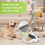 DustDockPro: Broom and Dustpan Set with Trashcan - Long Handle Upright Dust Pan with Teeth Comb, Angled Bristles for Pet Hair Removal, Compact Cleaning Kit for Kitchen Home Tiles Hard Floors