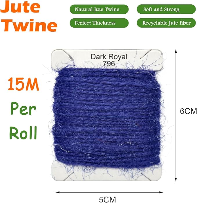 Jute Twine 15m Long Twine String for Crafts Gift Wrapping Packing Gardening Crochet Knitting Macrame Decor (Dark Royal)