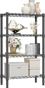 1000 lbs 4 Tier Shelf Metal Storage Shelves Wire Rack Closet Organizers for Garage Kitchen Bathroom Laundry Black 11.8" D x 25.6" W x 45.5" H
