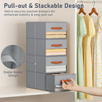DIMJ Closet Organizers and Storage - Fabric Storage Bins with Drawers for Closet Clothes Organizers with Clear Window, Stackable Storage Drawers Units for Bedroom, Living Room, 4 Pack, Grey