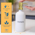 White Glass Hand and Dish Soap Dispenser Set - Modern Farmhouse Sink Accessories - Liquid Soap Dispenser - 16 oz Kitchen Sink Soap Dispenser Set with Tray, Gold Pumps & Funnel