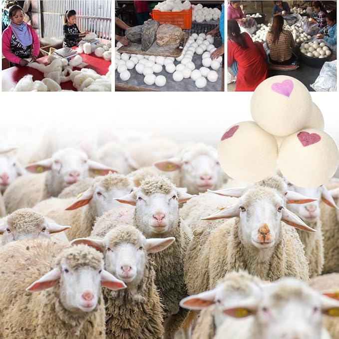 Wool Dryer Balls Reusable Natural Fabric Softener 100% New Zealand Wool Balls for Dryer Reduce Clothing Wrinkles and Saves Drying Time