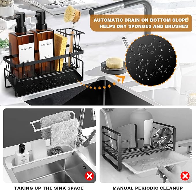 GMISUN Dish Soap Dispenser, 12 Fl oz / 350 ml Dual Soap Dispenser with Sponge Holder, Customized Amber Glass Kitchen Soap Dispensers Set, Modern Hand and Dish Soap Dispensers Set Removable