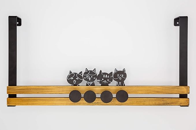 creathome Over The Door Rail with 4 Peg Hooks, Lovely Cat Pattern, Classic Style