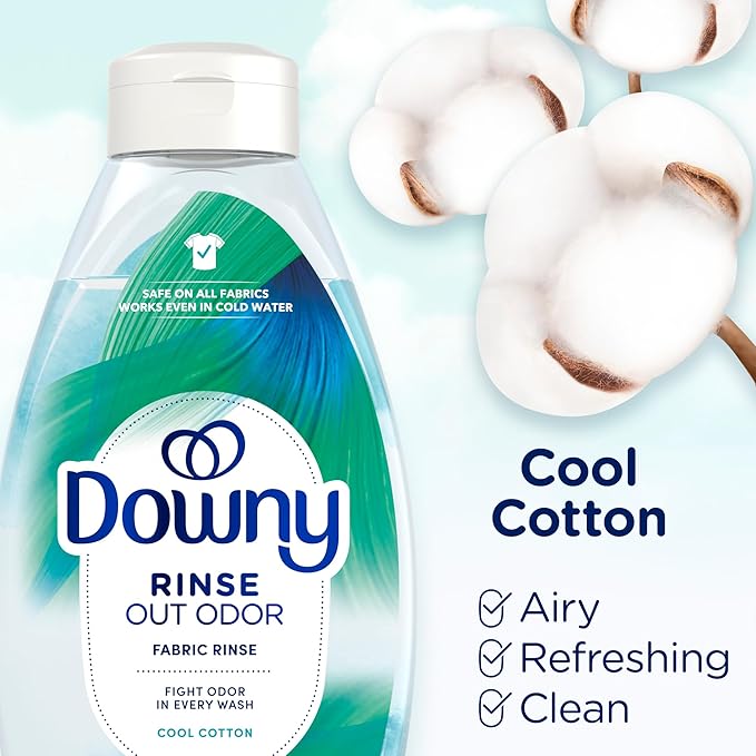 Downy Rinse & Refresh Laundry Odor Remover And Fabric Softener, Cool Cotton, 48 Fl Oz, HE Compatible Laundry Sanitizer, Safe On All Fabrics, Downy Fabric Softener, Liquid Fabric Softener
