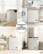 SOLEDI Luxury Double Laundry Hamper with Lid and Removable Bags, Large Hamper for Laundry, Laundry Basket 2 Sections, Collapsible Ditry Clothes Hamper for Bedroom, Laundry Room, Bathroom, Off-white