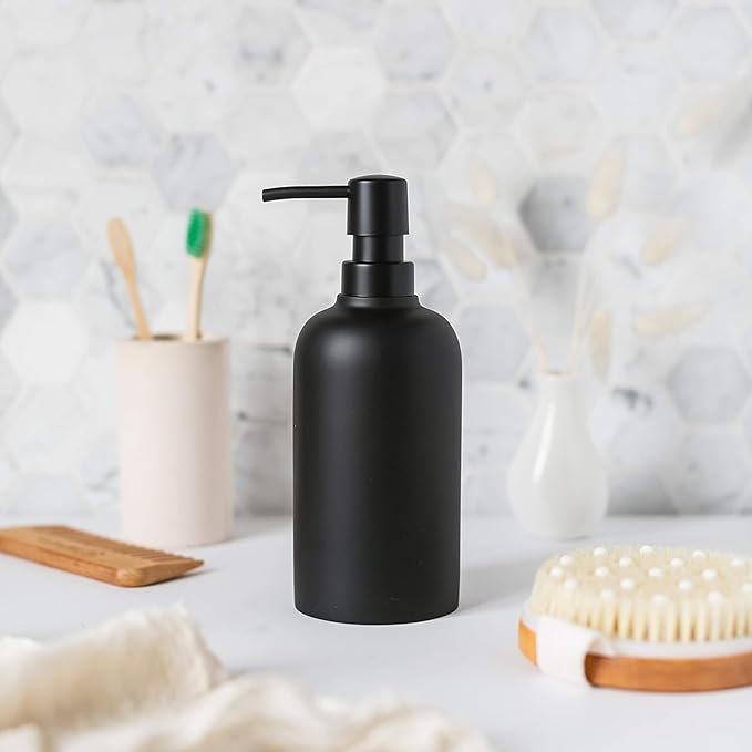 Matte Black Soap Dispenser for Bathroom, 15oz Round Rustproof Liquid Hand Dish Soap Dispenser Pump for Kitchen Sink, Countertop, and Bathroom