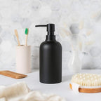 Matte Black Soap Dispenser for Bathroom, 15oz Round Rustproof Liquid Hand Dish Soap Dispenser Pump for Kitchen Sink, Countertop, and Bathroom