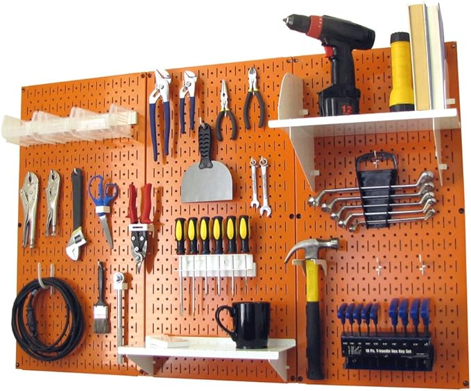 Wall Control Pegboard Organizer 4 ft. Metal Pegboard Standard Tool Storage Kit with Orange Toolboard and White Accessories