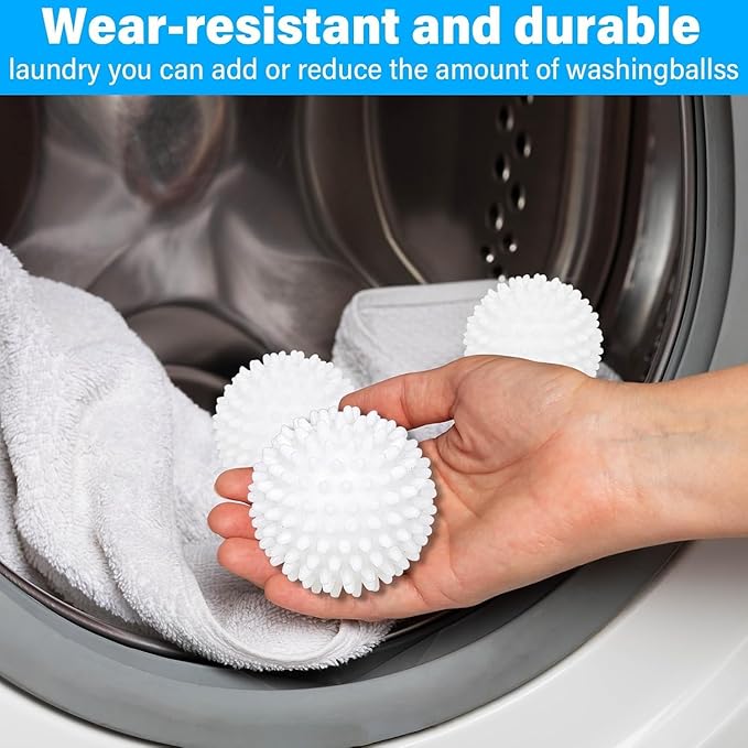Reusable Laundry Dryer Balls, Plastic Anti-Static Fabric Softener, Reduces Wrinkles, Sustainable Cleaning Supplies, Essential Washing & Drying Aid for Soft, 6 Pack, 2.36 in (Blue/White/Red)