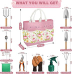 22PCS Garden Tools Set for Women,Heavy Duty Hand Tool Kit Included Handy Tote Bag/Trowel/Repotting Mat/Rake/Pruner/Gloves/Plant Tags,Garden Supplies Gardening Gifts for Beginner Mom-Pink