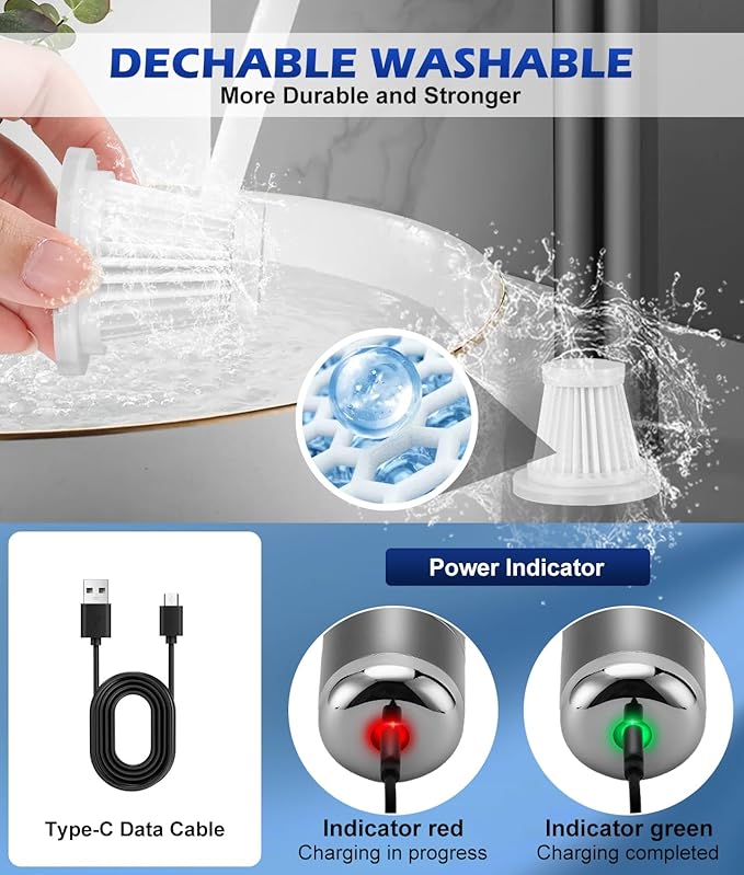 WADEO Car Vacuum Portable Cordless 18000PA, 4-in-1 Handheld Vacuum Cleaner and Air Duster with LED Display & Multi-Nozzles, Mini Hand Held Vacuum Rechargeable for Home, Car, Office, Pet Hair