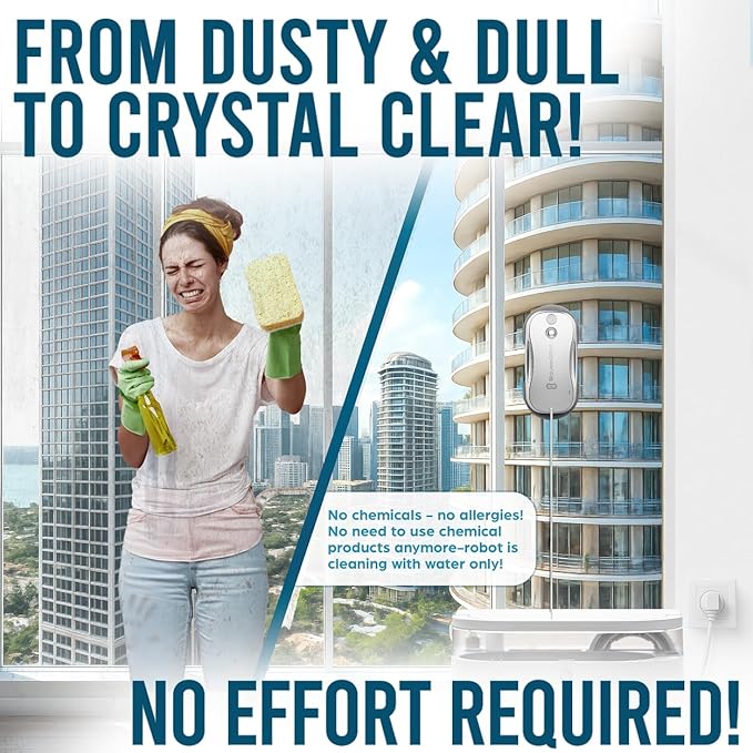 SqueeGBot Window Cleaning Robot Ideal for Panoramic Windows, Tiles, Mirrors, Robot Windows Cleaner with Intelligent AI 5.0 Navigation, Electric Window Cleaner Water Spraying, up to 5300 Pa