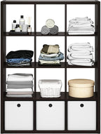 Furinno Cubicle Open Back Decorative Cube Storage Organizer, 12-Cube, Black Dark Oak