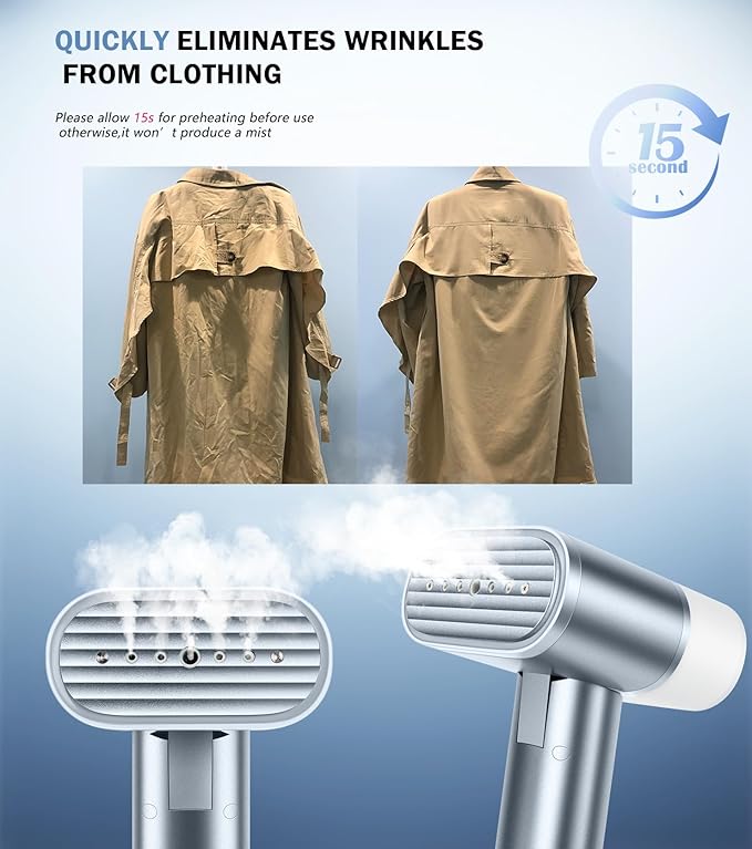 Travel Portable Foldable Garment Steamer – 900W Power, 15s Fast Preheat, 10-Min Continuous Steam, Lightweight Iron