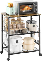 Rolling Kitchen Microwave Cart with Wheels, 3 Tier Microwave Storage Cart with Adjustable Shelves, Coffee Table, Utility Cart for Kitchen, Living Room, Office, Laundry Room