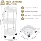 TOOLF 3-Tier Foldable Rolling Cart, Collapsible Metal Utility Cart with Wheels, No Assemble, Multifunction Storage Organizer Trolley for Kitchen, Bathroom, Dorm, Nursery, White