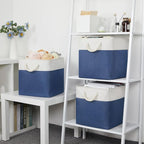 Bidtakay Storage Baskets Large Cube Storage Bins Fabric Baskets for Organizing Shelves 13x13 Navy Blue Square Storage Bins Large Set of 3 Linen Closet Organizers for Cabinet Home