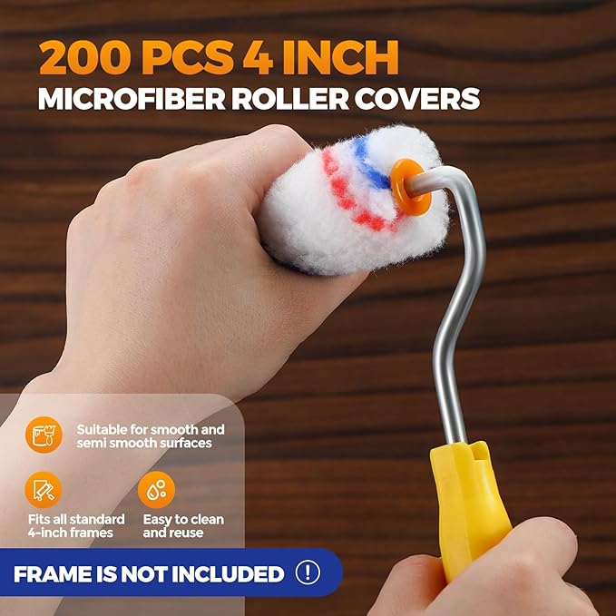 Leumoi 200 Pcs 4 Inch Mini Paint Roller Bulk Small Microfiber Roller Cover 1/2" Nap for Paint Brush for House Painting Supplies DIY Craft Home Wall Repair Tool Kit Set(Red Blue)