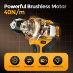 Brushless Motor Tool Kit Set: Yellow 21V Cordless Drill, Power Drill Tool Box,3/8" Keyless Chuck, 2 Variable Speeds, with Battery and Charger Included