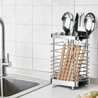 Utensil Holder, Stainless Steel Utensil Drying Rack for Kitchen Counter, Silverware Cutlery Flatware Holder Forks, Knives, Spoons, Chopsticks Organizer (Silver)