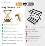 oakvivo Fully Assembled Luggage Racks Pack of 2, Bamboo Natural Foldable Luggage Rack for Guest Room, Suitcase Stand with Fabric Storage Shelf for Hotel, 5 Nylon Straps, 26.77" W x 16.93" D x 22.5" H