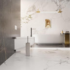 BGL Square Toilet Brush with Holder,Stainless Steel Rubber Painted Toilet Bowl Brush and Holder for Bathroom,2 Cleaner Brush Heads,Brushed Nickel